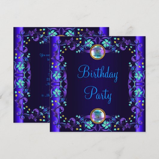 Royal Blue Paarse verjaardagsfeest Kaart (Voorkant / Achterkant)