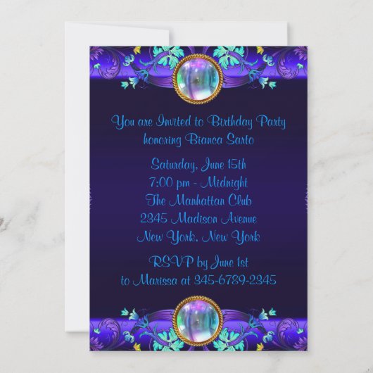 Royal Blue Paarse verjaardagsfeest Kaart (Achterkant)