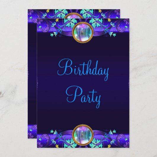 Royal Blue Paarse verjaardagsfeest Kaart (Voorkant / Achterkant)