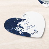 Royal Blue Paint Splatter Heart-Shaped Onderzetter (Gekanteld)