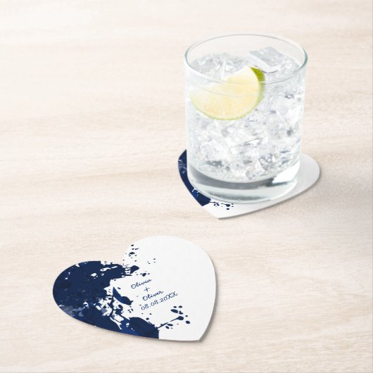 Royal Blue Paint Splatter Heart-Shaped Onderzetter (Insitu)