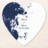 Royal Blue Paint Splatter Heart-Shaped Onderzetter (Voorkant)