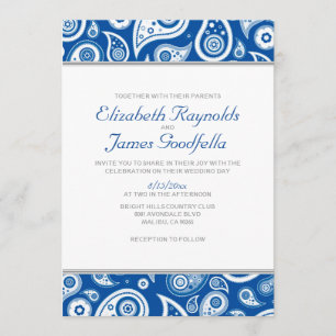 Royal Blue Paisley Wedding Invitations Kaart