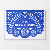 Royal Blue Papel Picado Mis Quince Años Drieluik Uitnodiging (Cover)