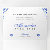 Royal Blue Papel Picado Mis Quince Años Drieluik Uitnodiging (Binnenzijde eerst)