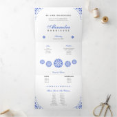 Royal Blue Papel Picado Mis Quince Años Drieluik Uitnodiging (Binnen)