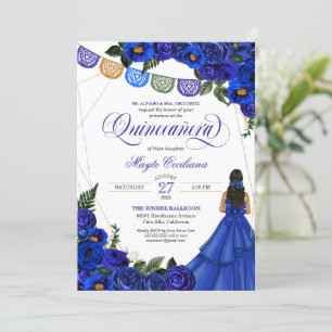 Royal Blue Papel Picado Quinceañera 15e verjaardag Kaart