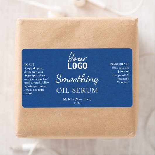 Royal Blue Paper Texture Smoothing Oil Serum Label (Insitu)