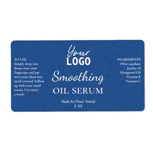 Royal Blue Paper Texture Smoothing Oil Serum Label (Voorkant)
