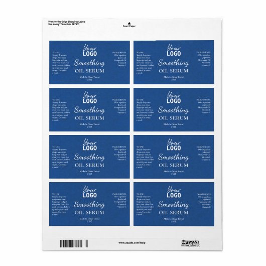 Royal Blue Paper Texture Smoothing Oil Serum Label (Full Sheet)