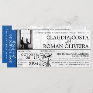 Royal Blue Paris bruiloft instapkaart uitnodiging