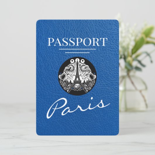 Royal Blue Paris Passport Bewaar de datum Save The Date (Staand voorkant)