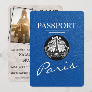 Royal Blue Paris Passport Bewaar de datum Save The Date