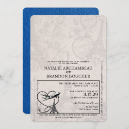 Royal Blue Paris Passport Bruiloft Kaart