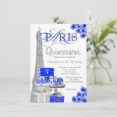 Royal Blue Paris Quinceanera Uitnodigingen (Staand voorkant)