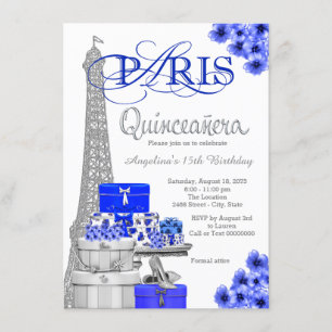 Royal Blue Paris Quinceanera Uitnodigingen