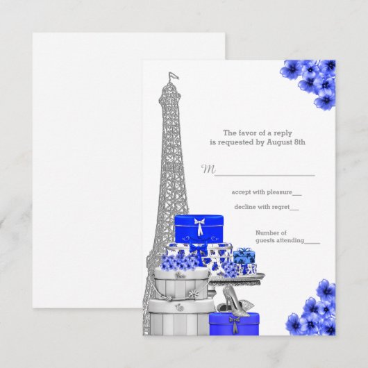 Royal Blue Paris RSVP Kaartje (Voorkant / Achterkant)