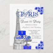 Royal Blue Paris Sweet 16 Party Kaart (Voorkant / Achterkant)