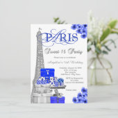 Royal Blue Paris Sweet 16 Party Kaart (Staand voorkant)