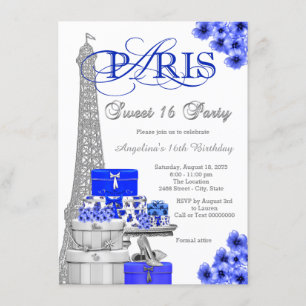 Royal Blue Paris Sweet 16 Party Kaart