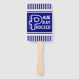 royal blue Pause Pray Proceed Christelijk Handwaaier