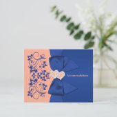 Royal Blue, Peach Floral, Hearts Enclosure Kaart (Staand voorkant)