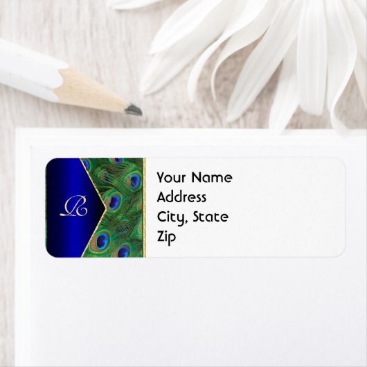 Royal Blue Peacock Address Label (Insitu)