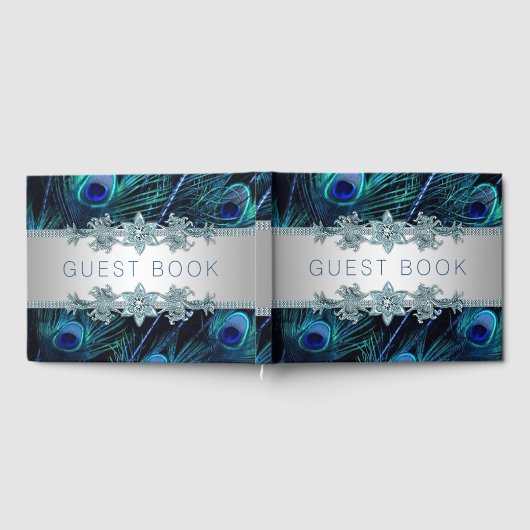 Royal Blue Peacock Bruiloft Gastenboek (Volledig)