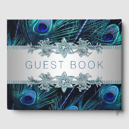 Royal Blue Peacock Bruiloft Gastenboek (Achterkant)