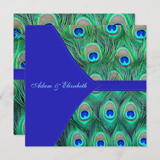 Royal Blue Peacock bruiloft Kaart (Voorkant / Achterkant)