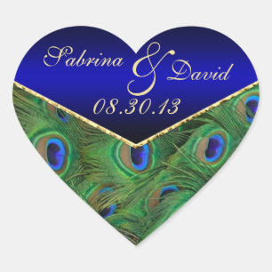 Royal Blue Peacock Envelope Seal Hart Sticker