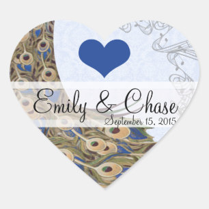 Royal Blue Peacock Feathers Wedding Sticker