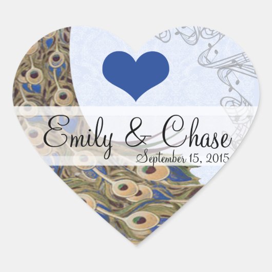 Royal Blue Peacock Feathers Wedding Sticker (Voorkant)