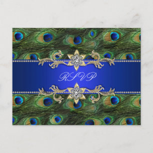 Royal Blue Peacock RSVP Briefkaart