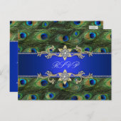 Royal Blue Peacock RSVP-Briefkaart Uitnodiging Briefkaart (Voorkant / Achterkant)