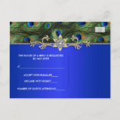 Royal Blue Peacock RSVP-Briefkaart Uitnodiging Briefkaart (Achterkant)