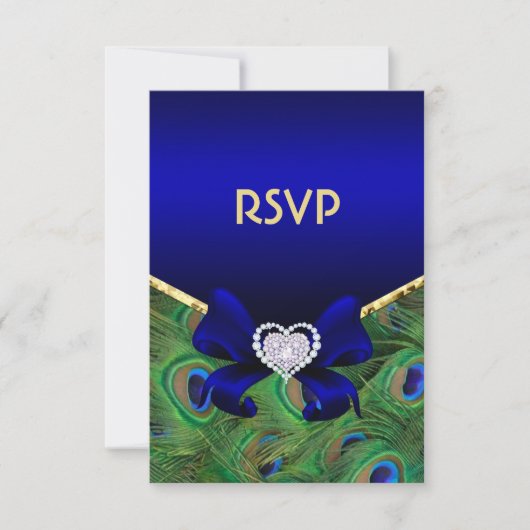 Royal Blue Peacock RSVP Kaartje (Voorkant)
