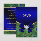 Royal Blue Peacock RSVP Kaartje (Voorkant / Achterkant)