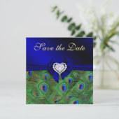 Royal Blue Peacock Save the Date (Staand voorkant)