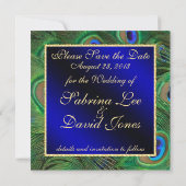 Royal Blue Peacock Save the Date (Achterkant)