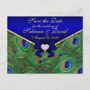 Royal Blue Peacock Save the Date Briefkaart