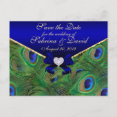 Royal Blue Peacock Save the Date Briefkaart (Voorkant)