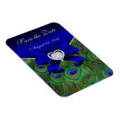 Royal Blue Peacock Save the Date Magneet (Rechterzijde)