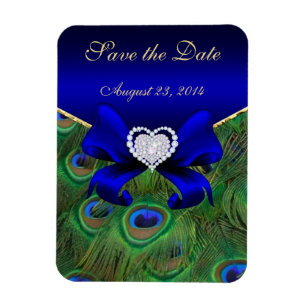 Royal Blue Peacock Save the Date Magneet