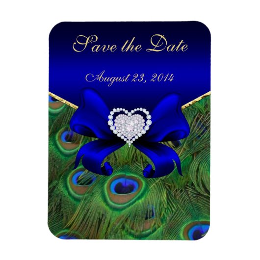 Royal Blue Peacock Save the Date Magneet (Verticaal)