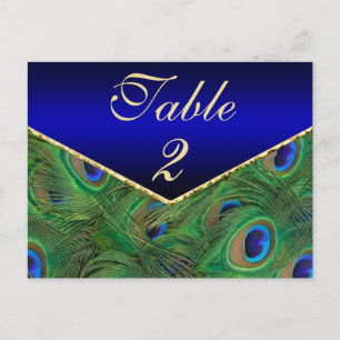 Royal Blue Peacock Table Number Kaart