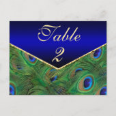 Royal Blue Peacock Table Number Kaart (Voorkant)