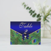 Royal Blue Peacock Table Number Kaart (Staand voorkant)