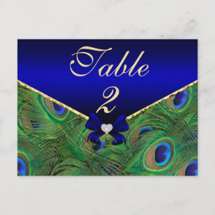 Royal Blue Peacock Table Number Kaart