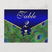 Royal Blue Peacock Table Number Kaart (Voorkant)